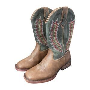 Roper Boys' Arrowheads Western
Boots Brown Olive Green Embroidered Size 13